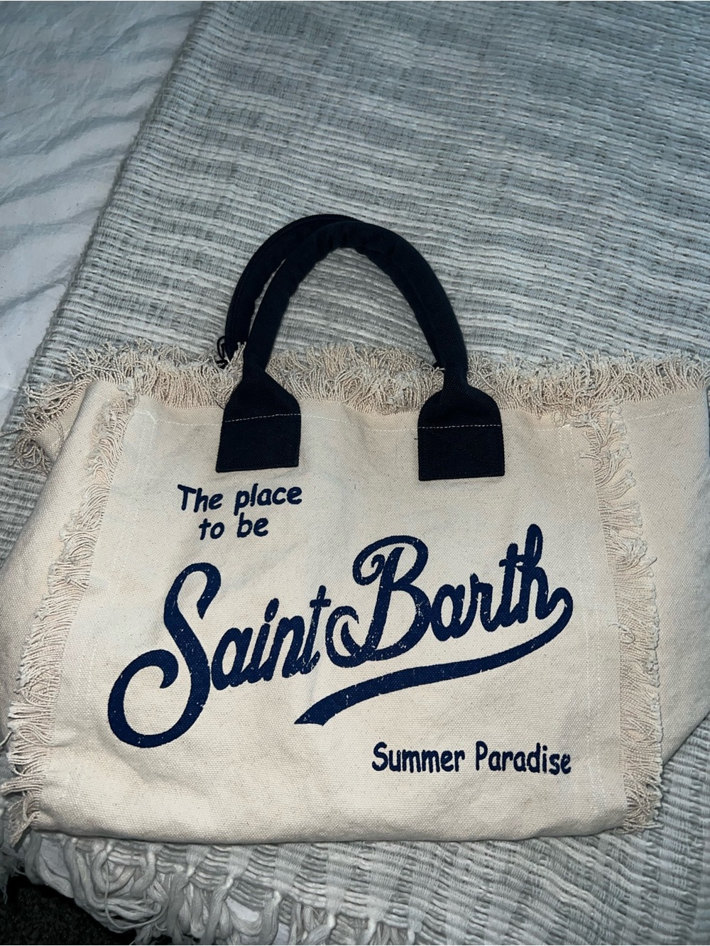 MC2 Saint Barth Canvas Tote Bag in Natural with Navy Print - Picture 2 of 10